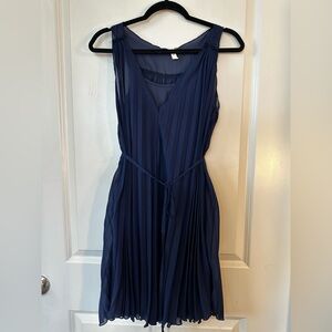 Mind Code Navy Accordion Pleated Belted Chiffon Mini Dress, Small